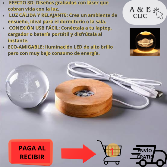 Lampara Led Esfera De Cristal
