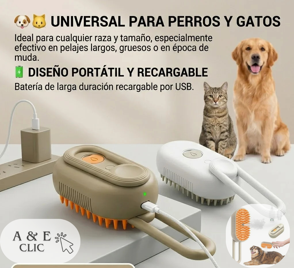 Cepillo Para Mascotas A Vapor Recargable